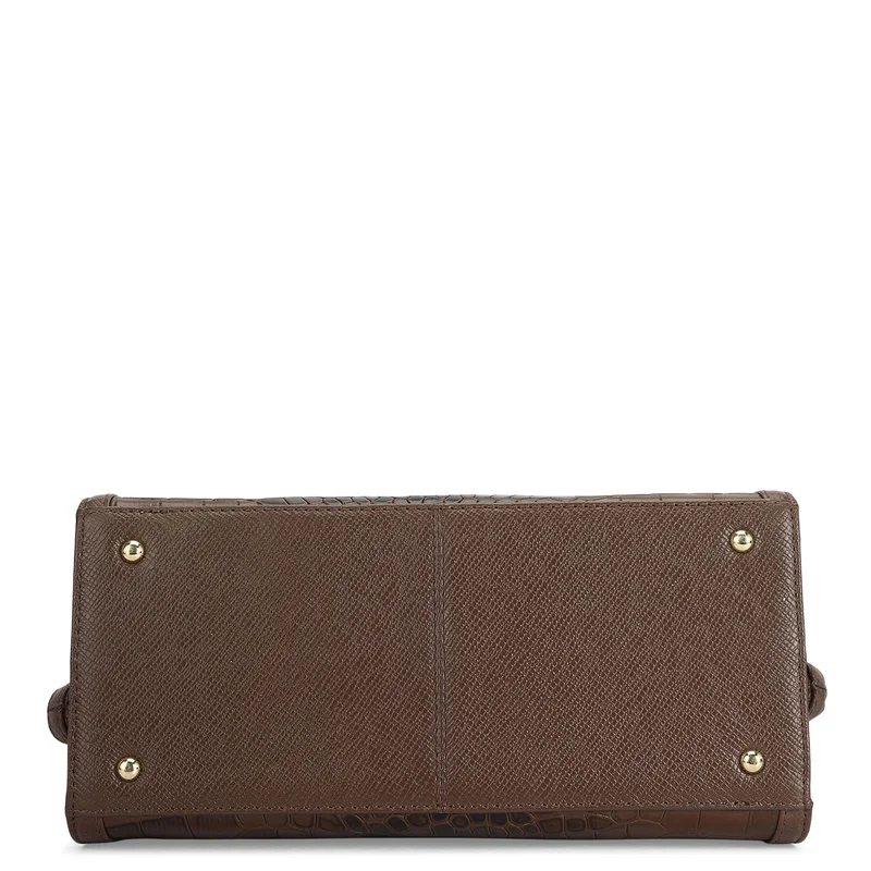 Da Milano Small Croco Leather Shoulder Bag - Walnut